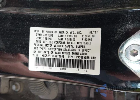 2017 Honda Accord Sport Se из США, поврежденный, VIN 1HGCR2F18HA270986